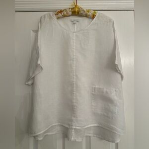 J.Jill Pure Jill Women’s Sz L White 100% Linen Top Lagenlook Pocket Oversized